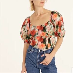 J. Crew‎ x Liberty Shirt Womens 0 Puff Sleeve Floral Garden Forest Fairy Grunge